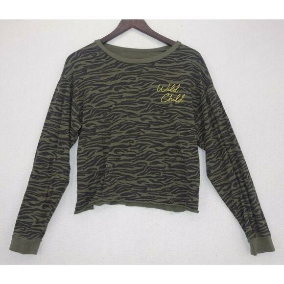 Grayson / Threads Wild Child Sweatshirt Olive Black Zebra Print Women's XS - Picture 1 of 4